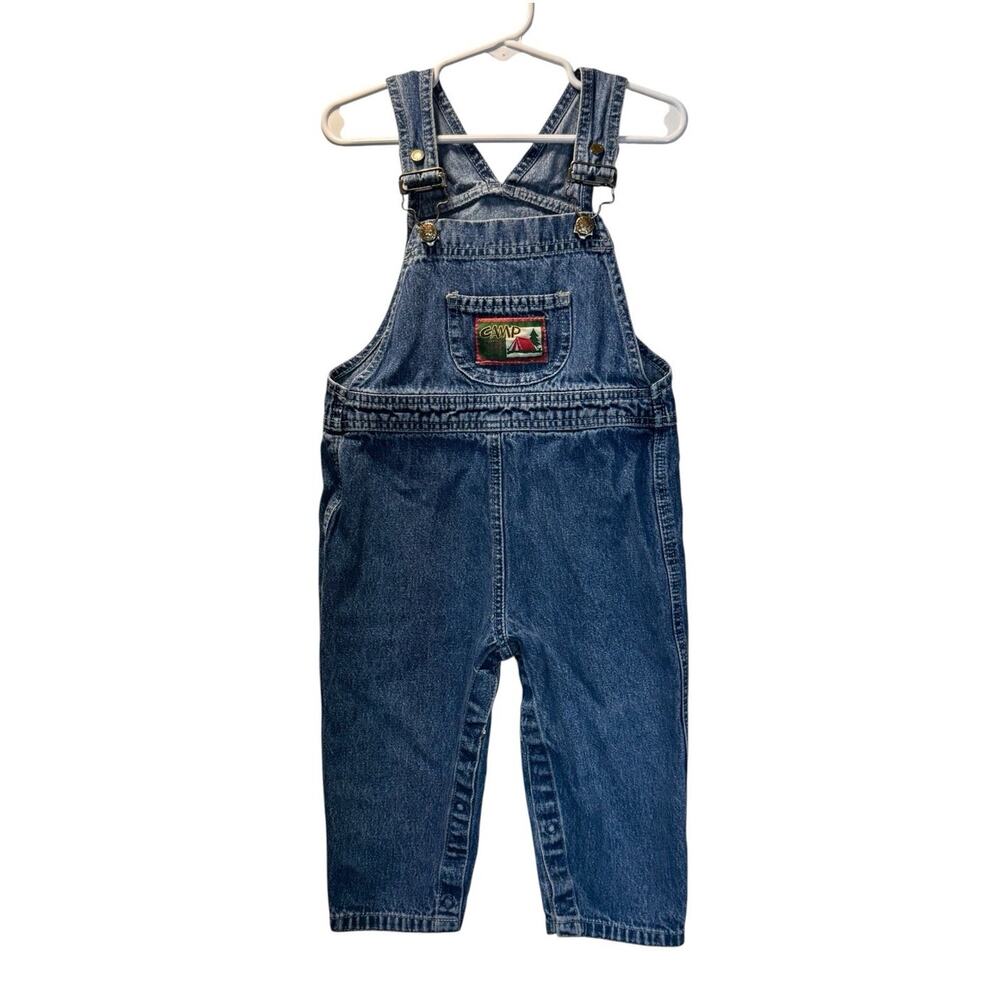 Vintage 90s McKids Denim Bib Overalls Camp Site Patch Baby Toddler Size 24M